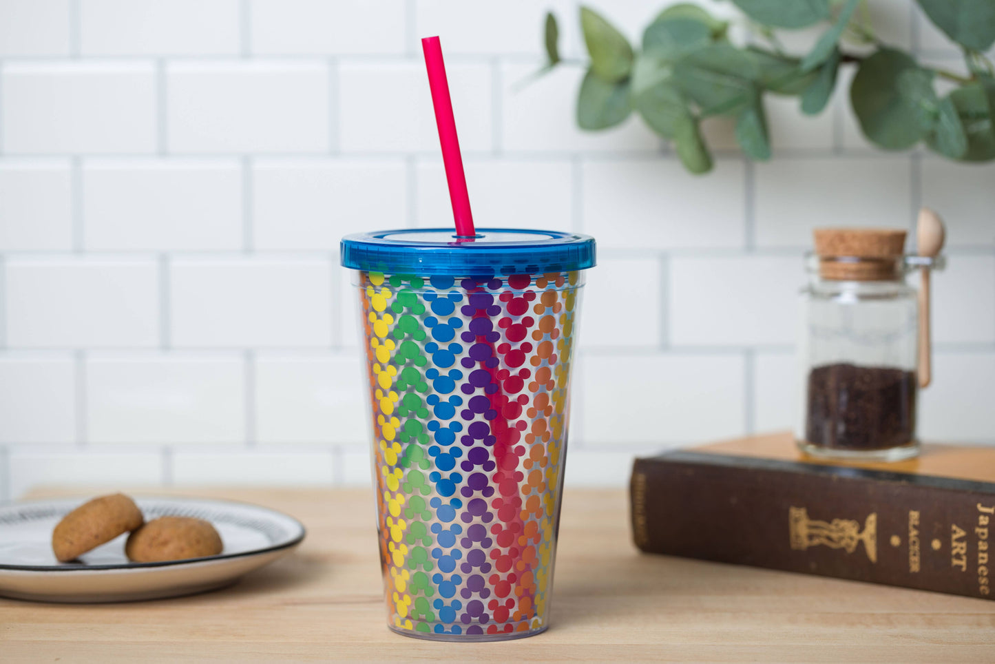 Disney Pride Mickey Mouse 16oz Plastic Cold Cup w/ Lid and Straw