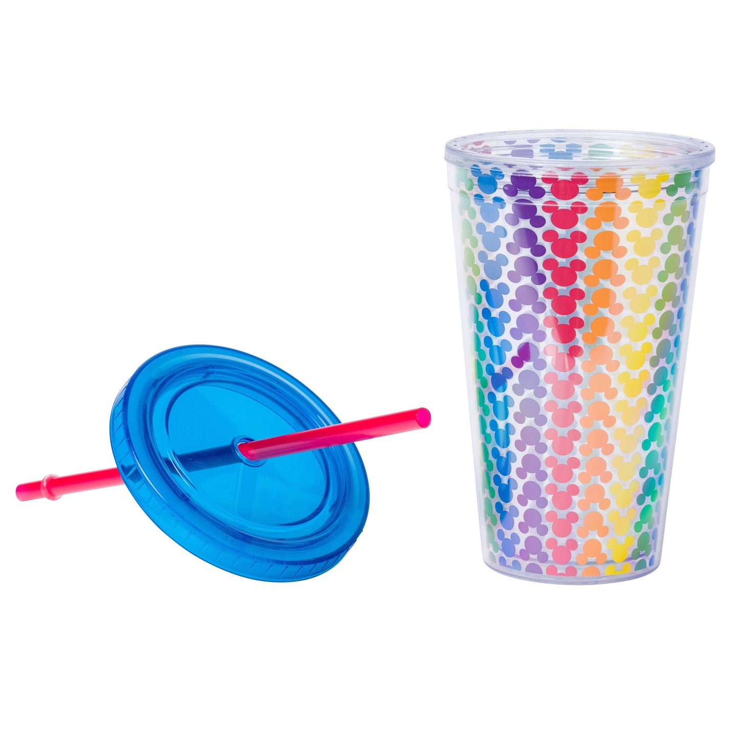 Disney Pride Mickey Mouse 16oz Plastic Cold Cup w/ Lid and Straw