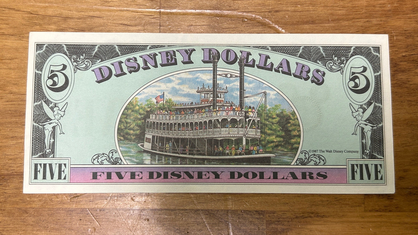 $5 GOOFY 1987 Disney Dollar Money - River Boat Mark Twain