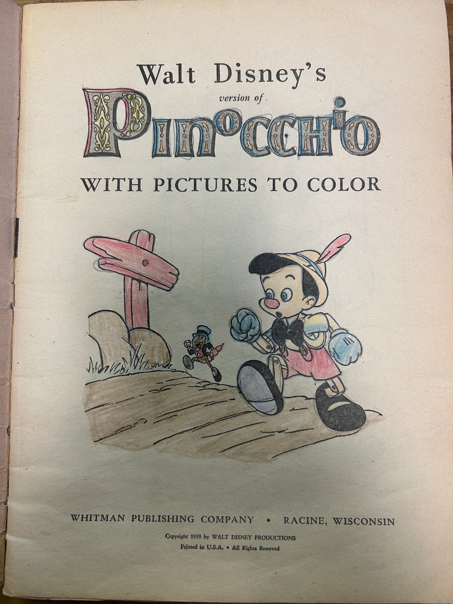 1939 PINOCCHIO Story Book with images to Color