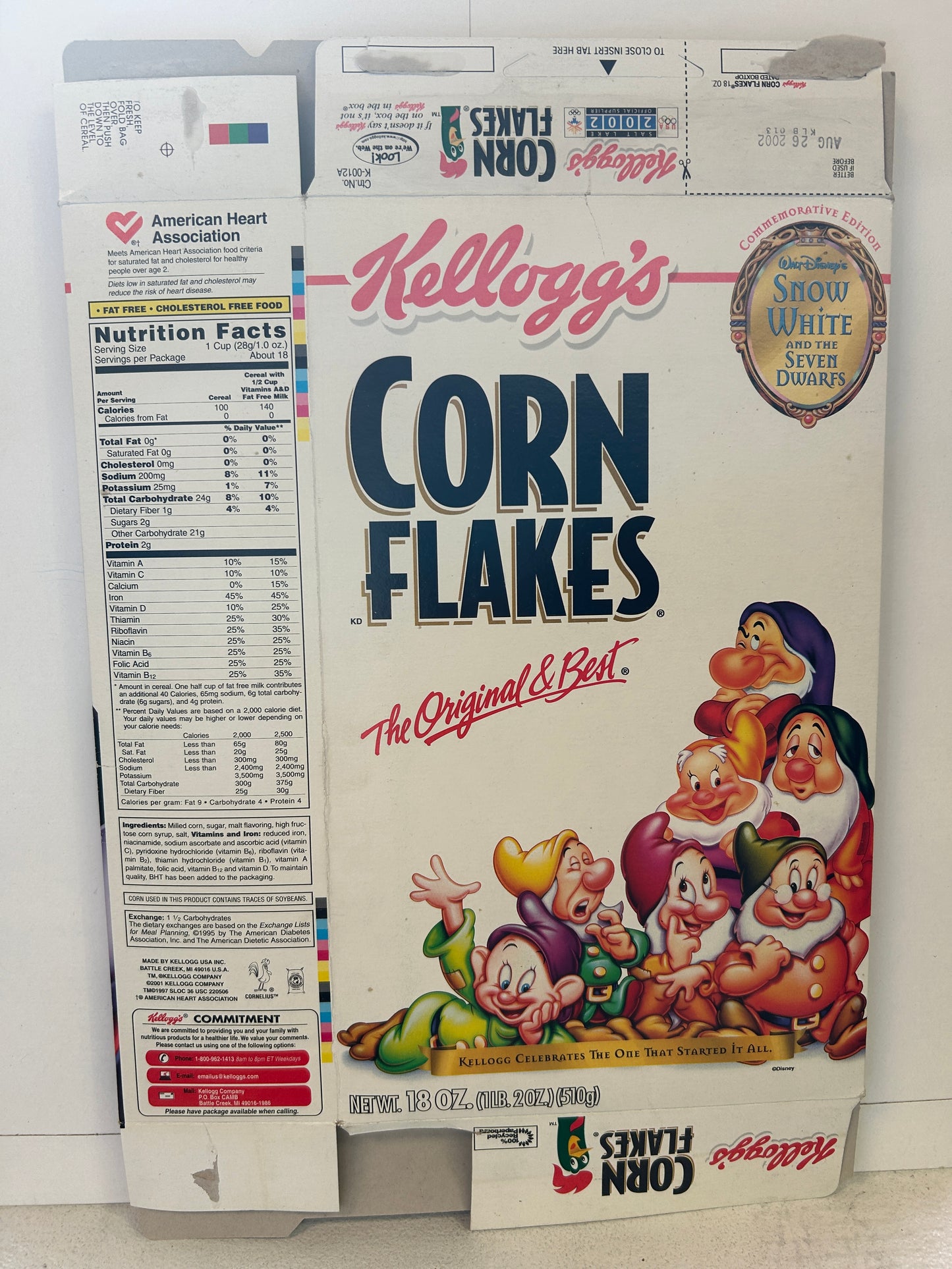 Snow White and the Seven Dwarfs 2001 Kellogg's Cereal Corn Flakes Box