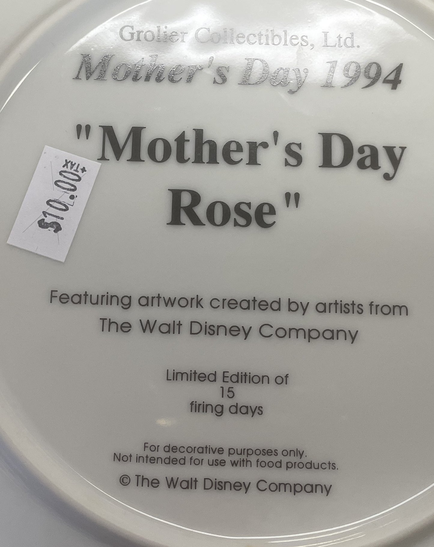 1994 Mother's Day Plate - Mickey Mouse - Grolier Collectibles