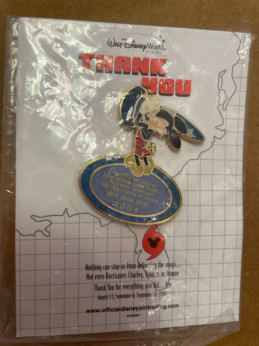 Florida Walt Disney World 2004 HURRICANE THANK YOU PIN - Mickey Mouse