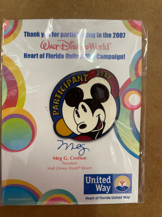 Mickey Mouse 2007 Heart of Florida United Way Campaign Pin