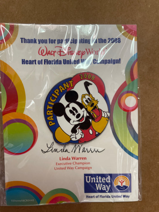 Mickey Mouse and Pluto 2008  Heart of Florida United Way Campaign Pin