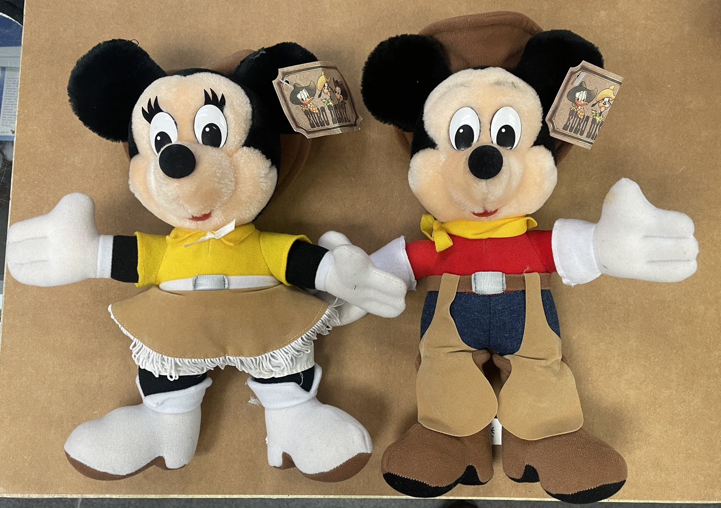 Euro Disney - Mickey & Minnie Mouse Cowboy Plush Set 13" Tall - Disneyland Paris