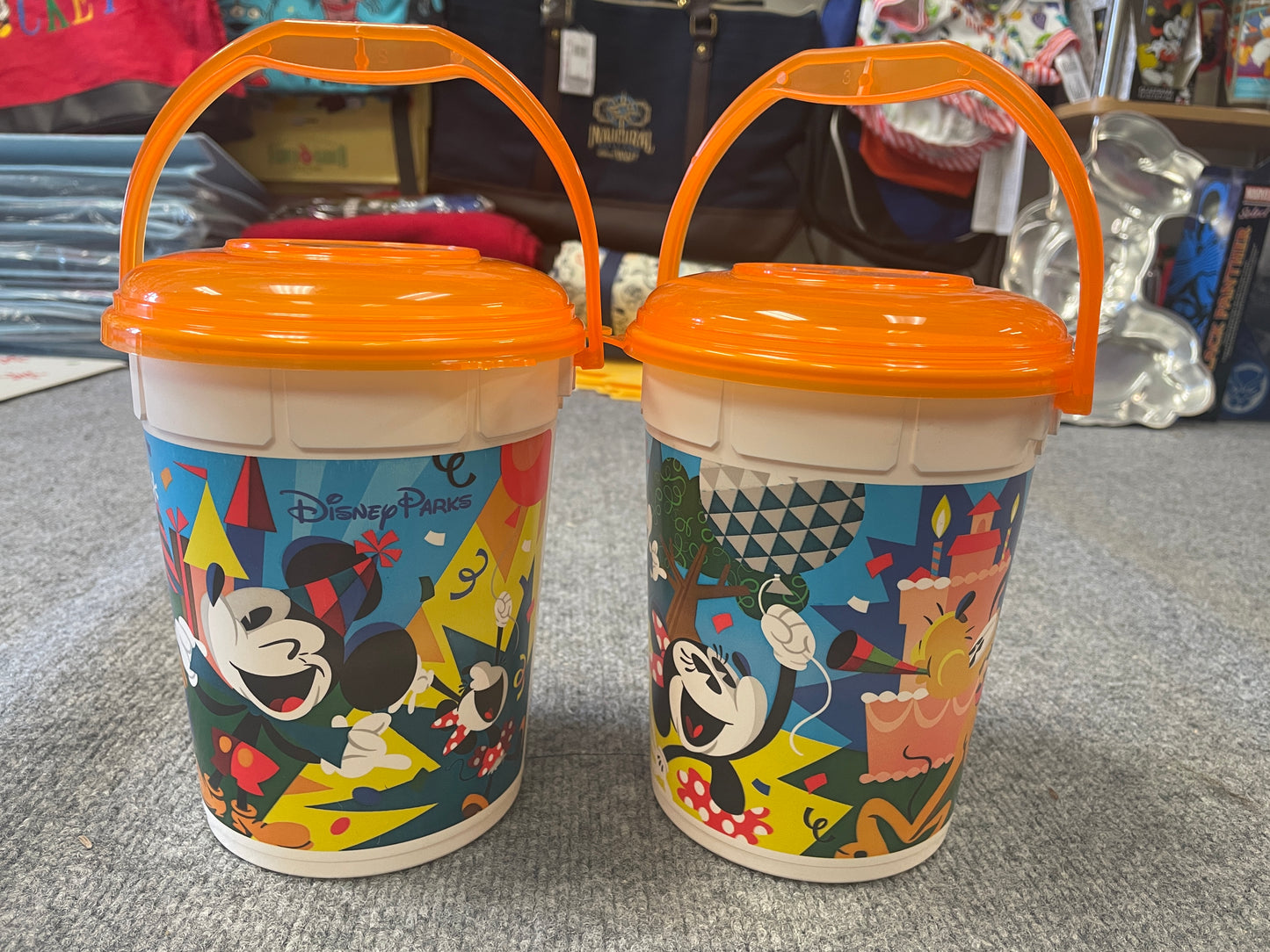 DISNEY PARKS Birthday Celebration Popcorn Bucket Mickey & Minnie Mouse and Pluto WDW