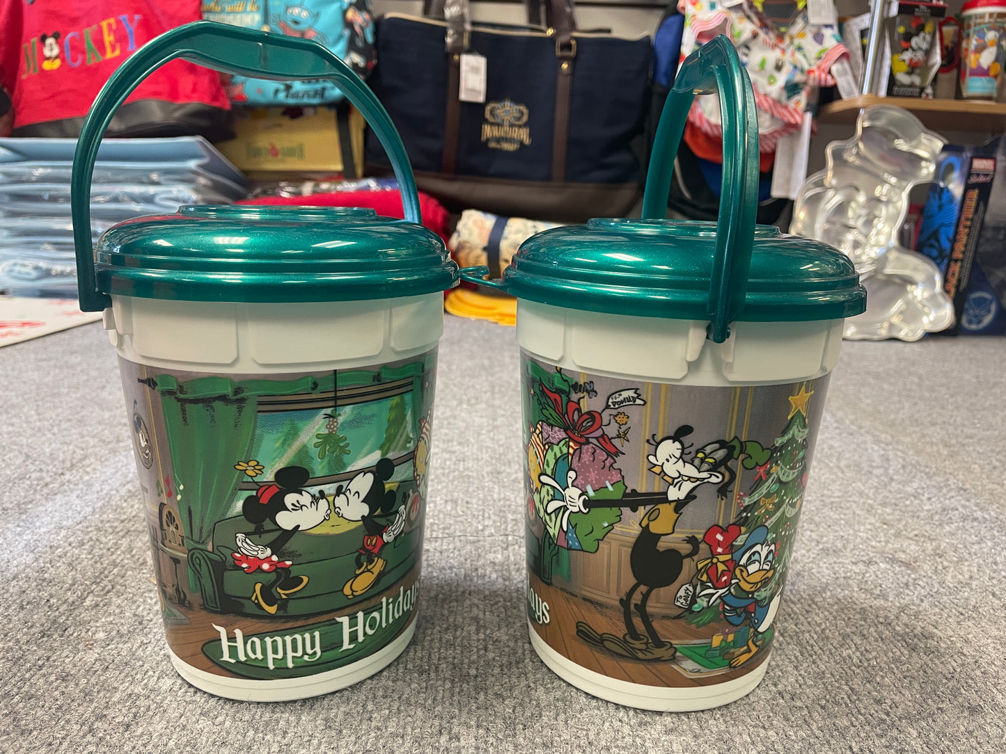 DISNEY PARKS Brand New Happy Holiday Popcorn Bucket Mickey Minnie Mouse Pluto Goofy Donald Duck