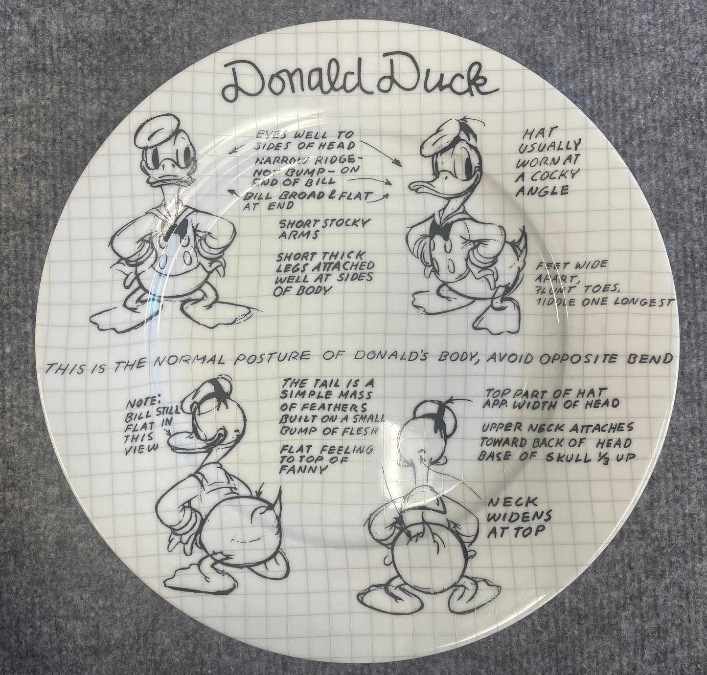 Donald Duck 10.5" Plate - Disney Sketch Model Sheet Drawings