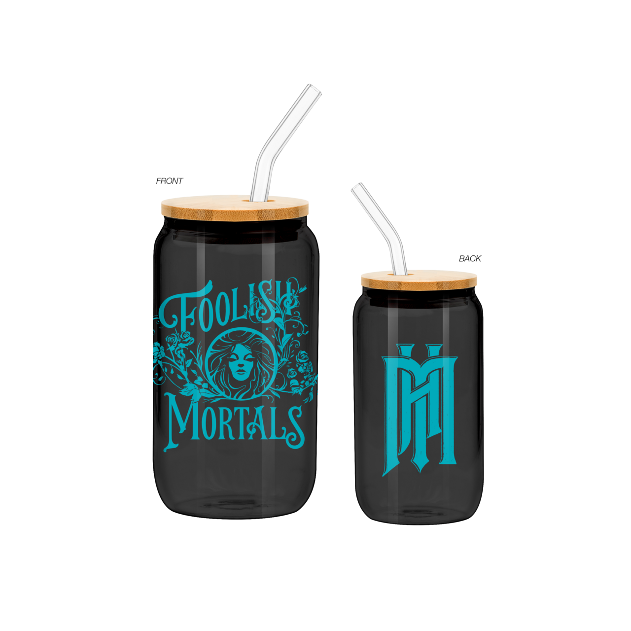 Haunted Mansion 16z Glass Tumbler w Bamboo Lid & Glass Straw - Leota Foolish Mortals