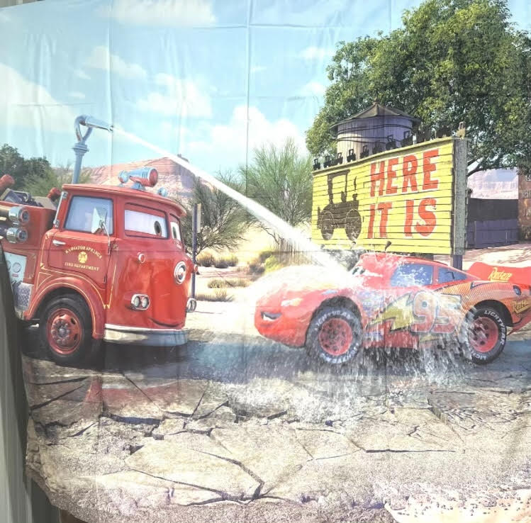 PIXAR CARS shower curtain - Art of Animation Resort, Walt Disney World - Lighting McQueen & Red Firetruck