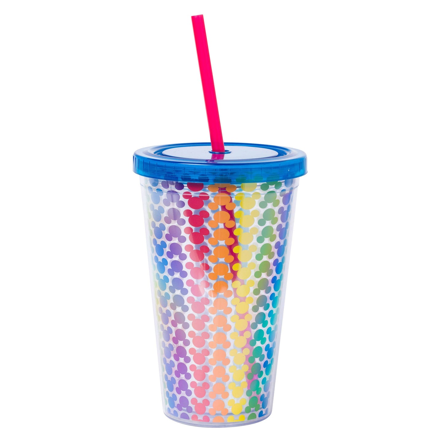Disney Pride Mickey Mouse 16oz Plastic Cold Cup w/ Lid and Straw