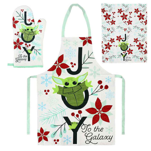STAR WARS - The Mandalorian Grogu Joy to the Galaxy Kitchen 3 Piece Set - Tea Towel, Apron, Mitt