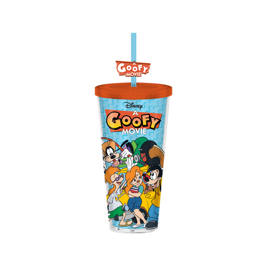 Goofy Movie Retro Group Shot And Logo 24oz Plastic Cold Cup with Straw - Goofy & Max