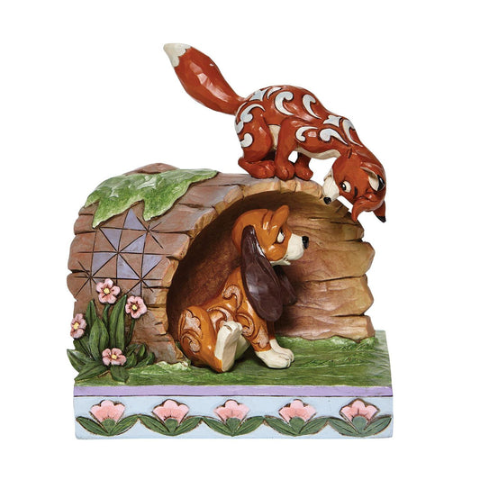 The Fox and the Hound on Log "Unlikely Friends" Jim Shore Disney Traditions