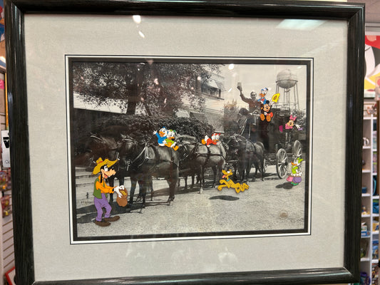 Walt's STAGECOACH LE hand-painted cel - Goofy, Mickey & Minnie Mouse, Donald & Daisy Duck