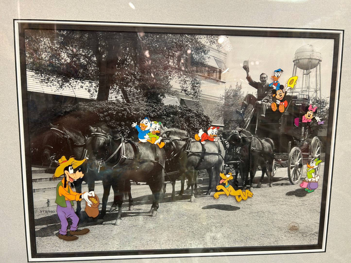 Walt's STAGECOACH LE hand-painted cel - Goofy, Mickey & Minnie Mouse, Donald & Daisy Duck