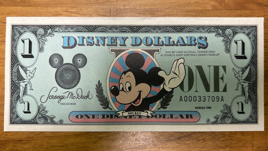$1 Mickey Mouse 1988 Disney Dollar Money - Main Street USA