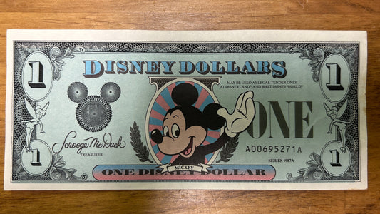 $1 Mickey Mouse 1987A Disney Dollar Money - Sleeping Beauty Castle DISNEYLAND