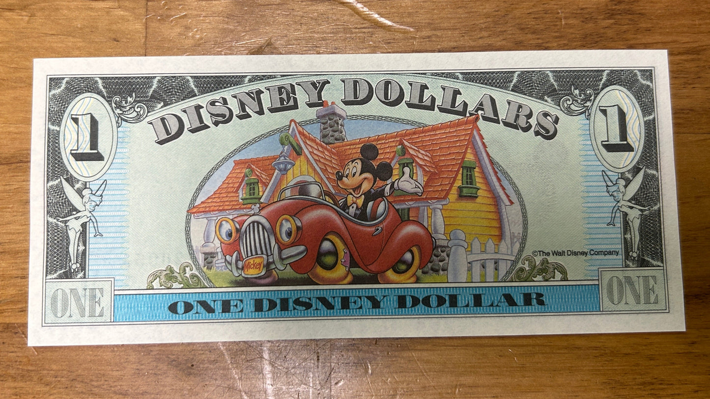 $1 Mickey Mouse 1993 Disney Dollar Money - MM 65th - Toontown