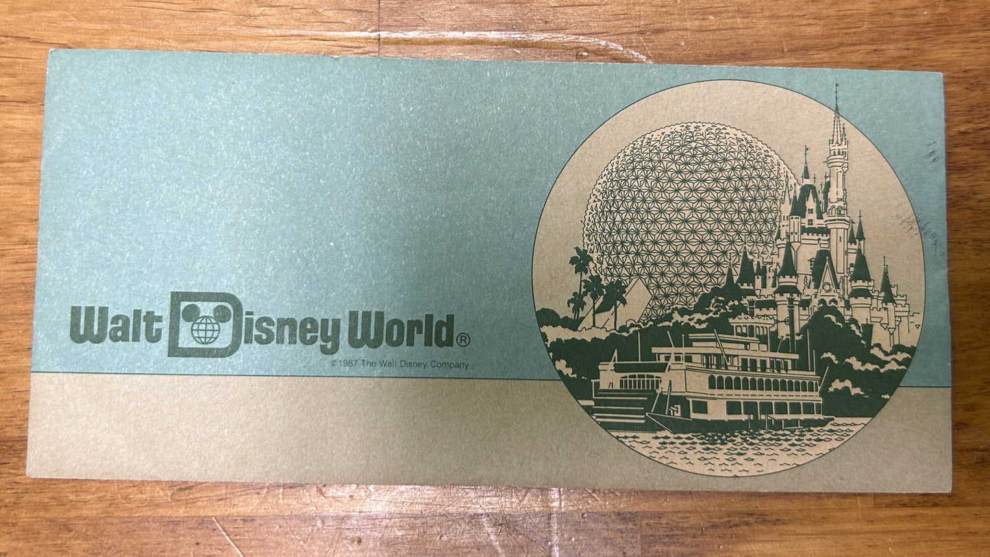 1987 Disney Dollar - Walt Disney World Envelope - Epcot Magic Kingdom Castle Ferry Boat