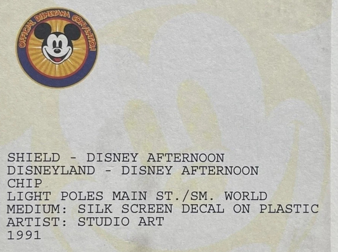 1991 DISNEYLAND pole sign DISNEY AFTERNOON CARTOON - Recue Rangers, DuckTales, Tale Spin, Gummi Bears