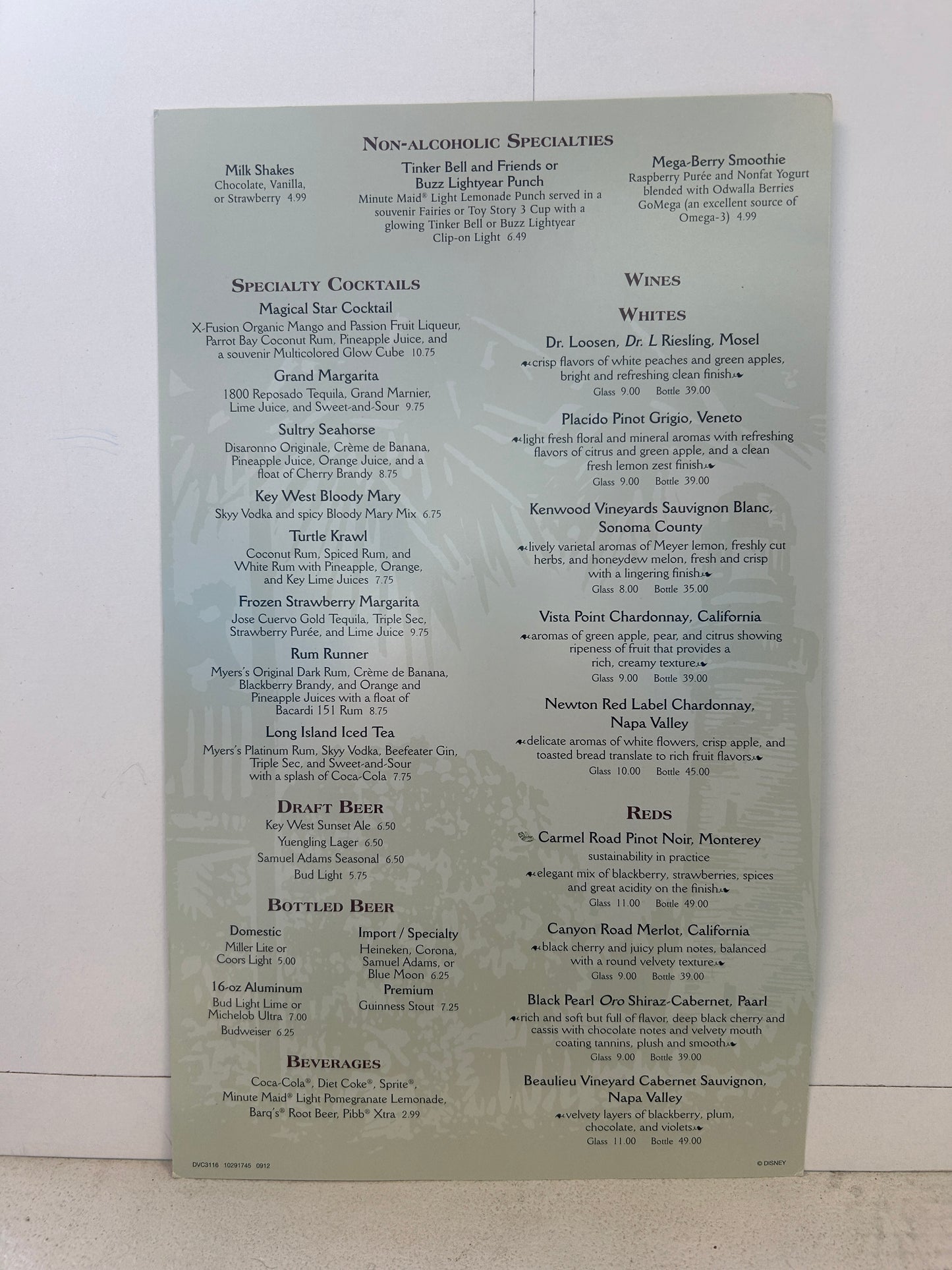 OLIVIA's CAFE Restaurant MENU - Walt Disney World Old Key West Resort - 2016