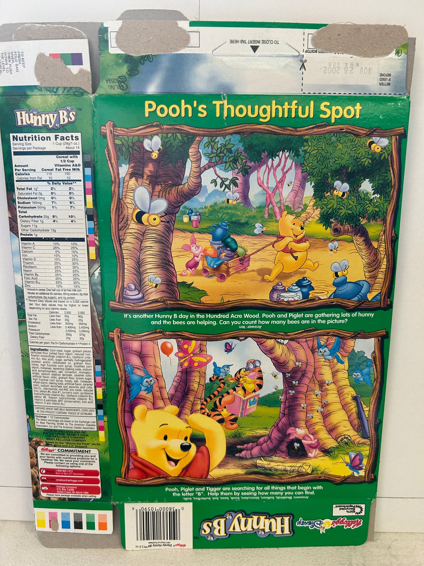 Winnie the Pooh 2003 HUNNY Bs Kellogg's Cereal Box - Rabbit Piglet Tigger