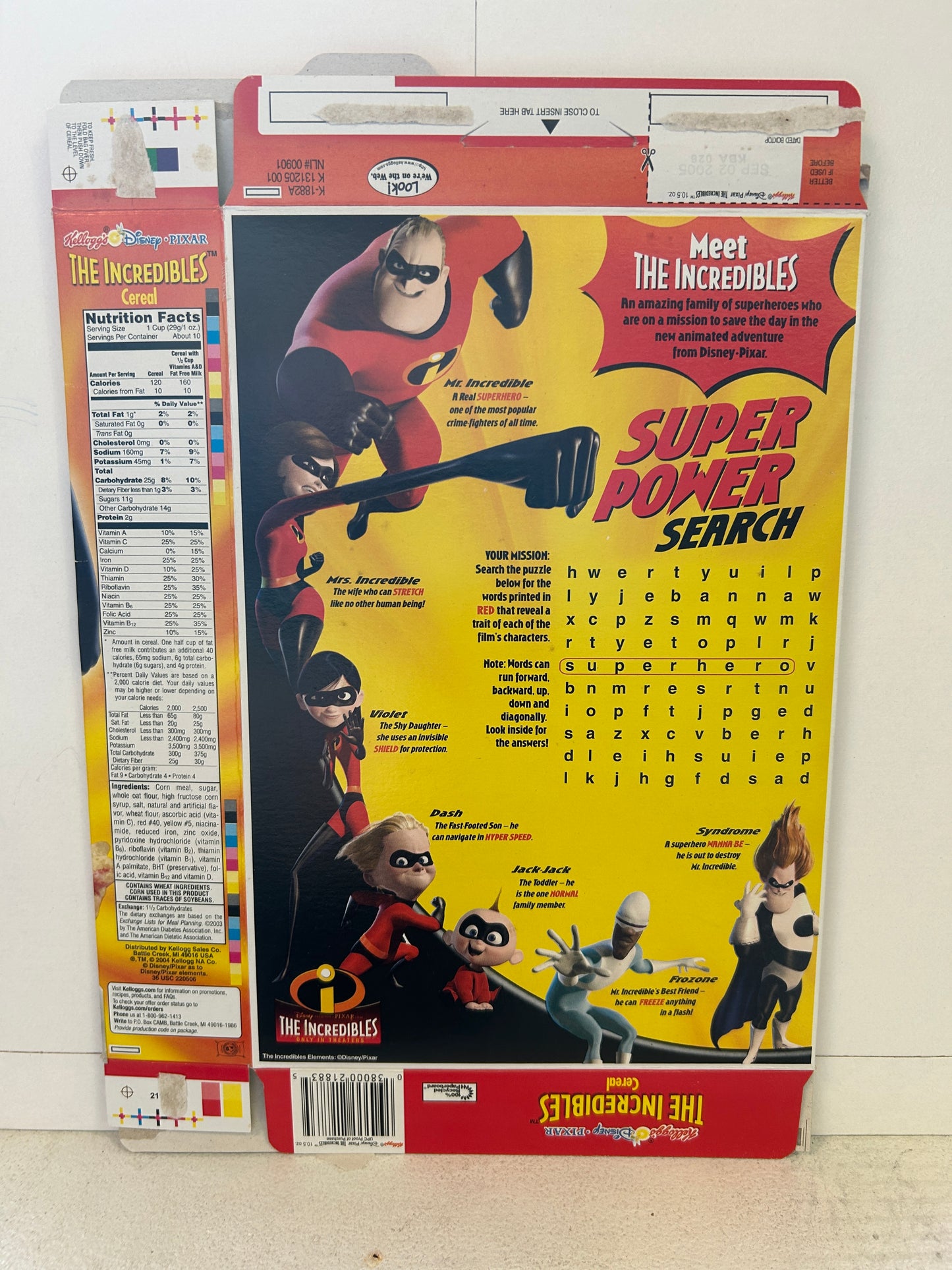 THE INCREDIBLES 2004 Limited Edition Kellogg's Cereal Box