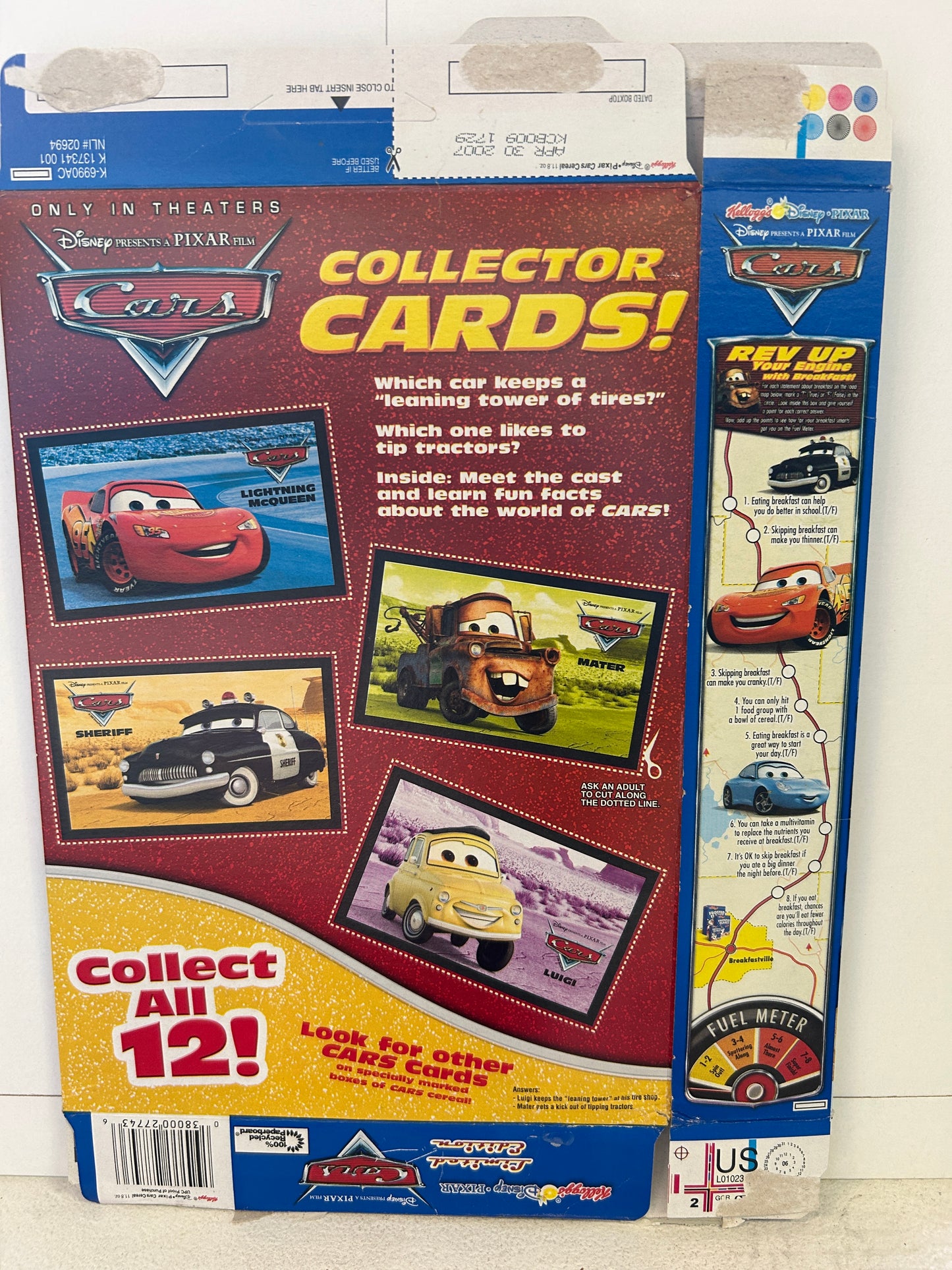 CARS 2006 LE Kellogg's Cereal Box with 4 cards - Lighting McQueen Doc Mater Luigi Pixar