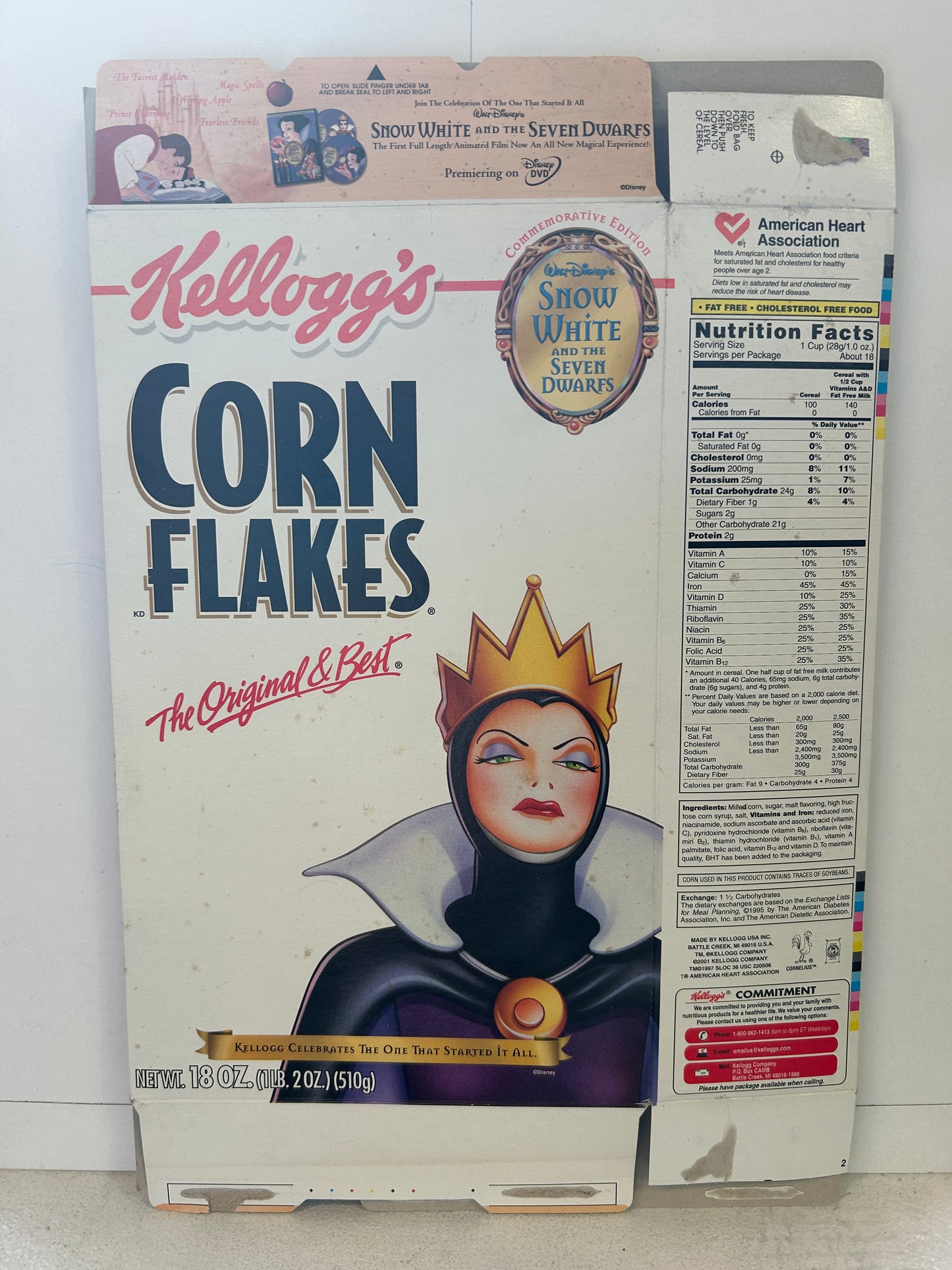 Snow White and the Seven Dwarfs - Evil Queen 2001 Kellogg's Corn Flakes Box