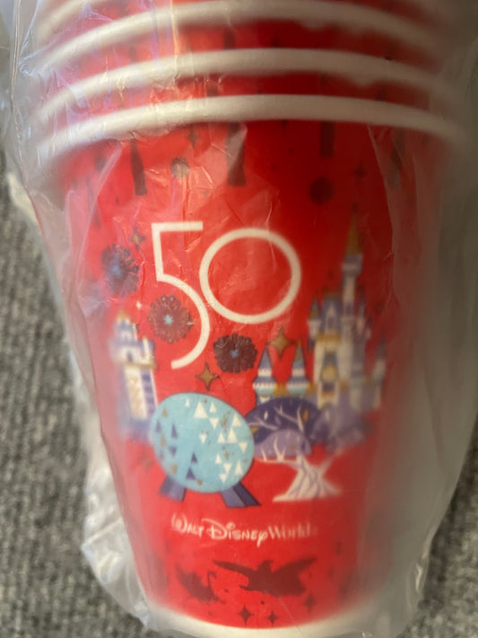 Disney World 50th Anniv Coca-Cola Park sleeve 80 Cups Magic Animal Kingdom EPCOT Hollywood Studios