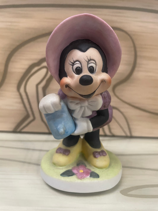 Minnie Mouse - Bisque 4" Statue / Figurine - Watering Flower - Walt Disney Productions