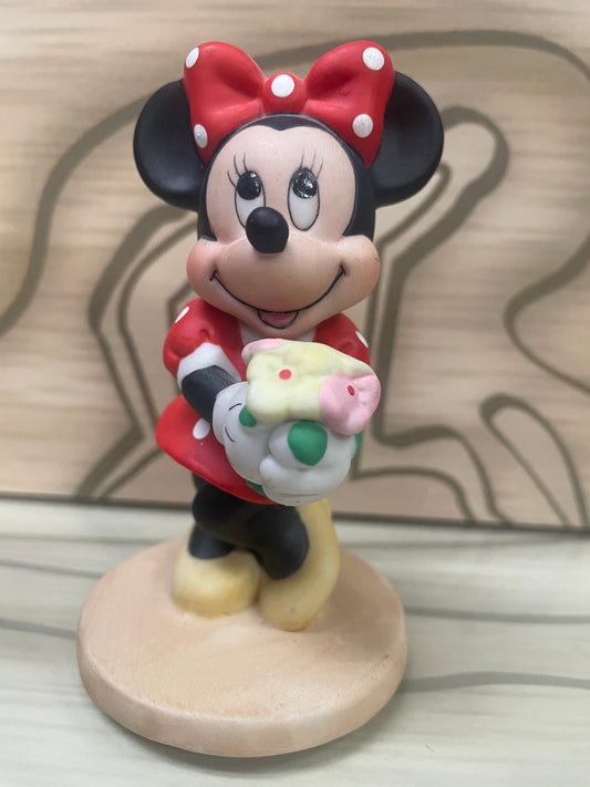 Minnie Mouse - Bisque 4" Statue / Figurine - Holding Flowers