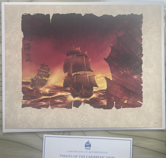 PIRATES of the CARIBBEAN At Worlds End Lithograph Ship DISNEY 11x14" Art Print