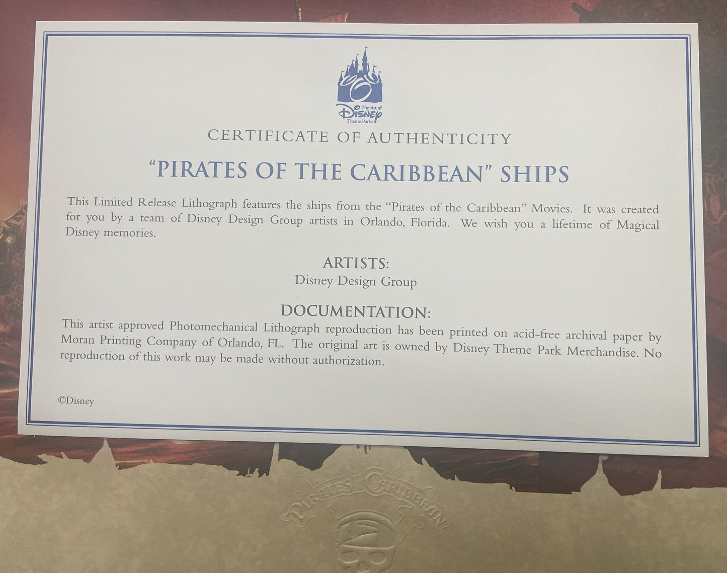 PIRATES of the CARIBBEAN At Worlds End Lithograph Ship DISNEY 11x14" Art Print