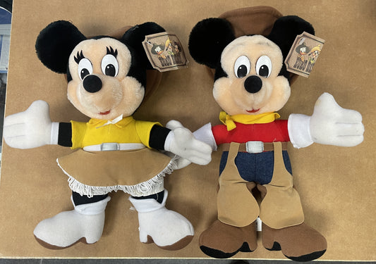 Euro Disney - Mickey & Minnie Mouse Cowboy Plush Set 13" Tall - Disneyland Paris