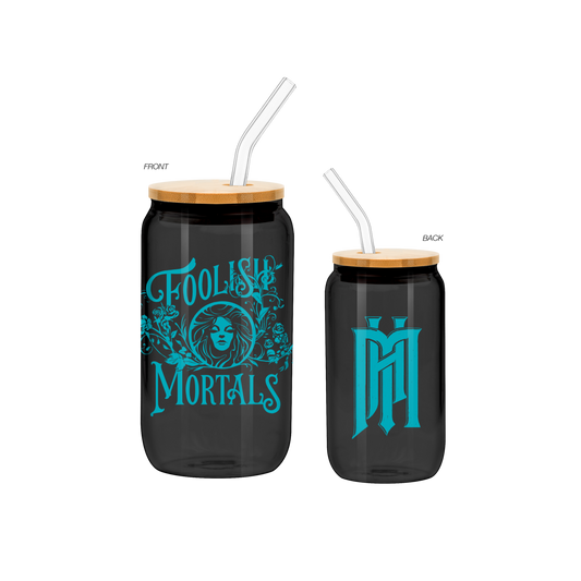 Haunted Mansion 16z Glass Tumbler w Bamboo Lid & Glass Straw - Leota Foolish Mortals