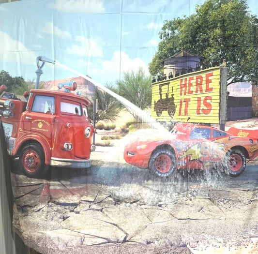 PIXAR CARS shower curtain - Art of Animation Resort, Walt Disney World - Lighting McQueen & Red Firetruck